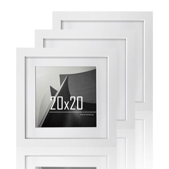 VUVUZULA Bilderrahmen 20x20cm Weiß Quadratisch Holz Fotorahmen Holzrahmen MDF Rahmen mit Passepartout 15x15cm 3er Set