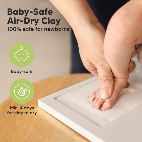 Keababies Baby Handabdruck Und Fußabdruck Set - Ton Handabdruck Andenken Rahmen, Neugeborenen Kinderzimmer Bilderrahmen fur Mädchen und Junge,Personalisierte Geschenke Baby fur Neue Mom(Vintage White)