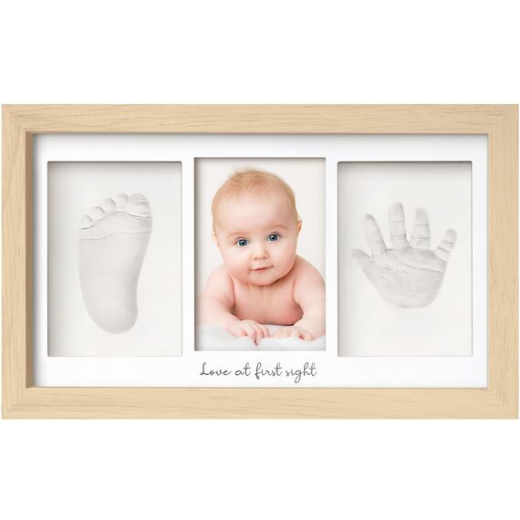 KeaBabies Baby Handabdruck Und Fußabdruck Set - Ton Handabdruck Andenken Rahmen, Neugeborenen Kinderzimmer Bilderrahmen fur Mädchen und Junge, Personalisierte Geschenke Baby fur Neue Mom (Ash Wood)