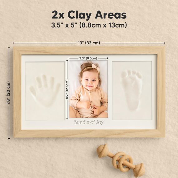 KeaBabies Baby Handabdruck Und Fußabdruck Set - Ton Handabdruck Andenken Rahmen, Neugeborenen Kinderzimmer Bilderrahmen fur Mädchen und Junge, Personalisierte Geschenke Baby fur Neue Mom (Ash Wood)