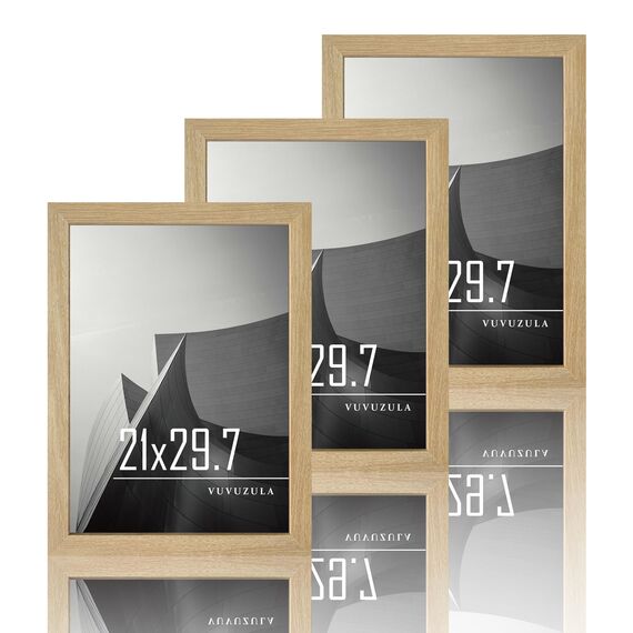 VUVUZULA Bilderrahmen A4 Holzrahmen 21x30cm Holz Fotorahmen MDF Rahmen DIN A4 für Urkunden in Natur 3er Set