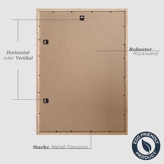 VUVUZULA Bilderrahmen 50x70cm Holz Fotorahmen Holzrahmen MDF Rahmen 50x70cm Eiche Natur 3er Set