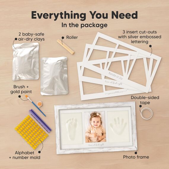 Keababies Baby Handabdruck Und Fußabdruck Set - Ton Handabdruck Andenken Rahmen, Neugeborenen Kinderzimmer Bilderrahmen fur Mädchen und Junge,Personalisierte Geschenke Baby fur Neue Mom(Vintage White)
