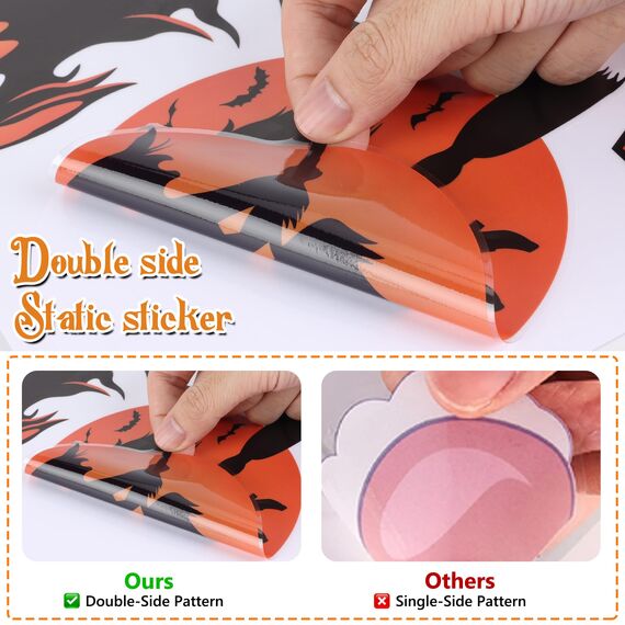 Moxled Halloween Deko Horror, Kürbis Spinnennetz Fledermaus Fensterbilder, 11 Blätte Halloween Fensteraufkleber, 98Pcs Skelett Geister Spukhaus Wandaufkleber für Kinderzimmer Halloween Party