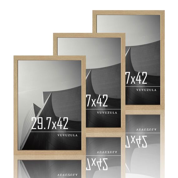 VUVUZULA Bilderrahmen A3 Holz Fotorahmen 30x42cm Holzrahmen MDF Rahmen DIN A3 Natur 3er Set