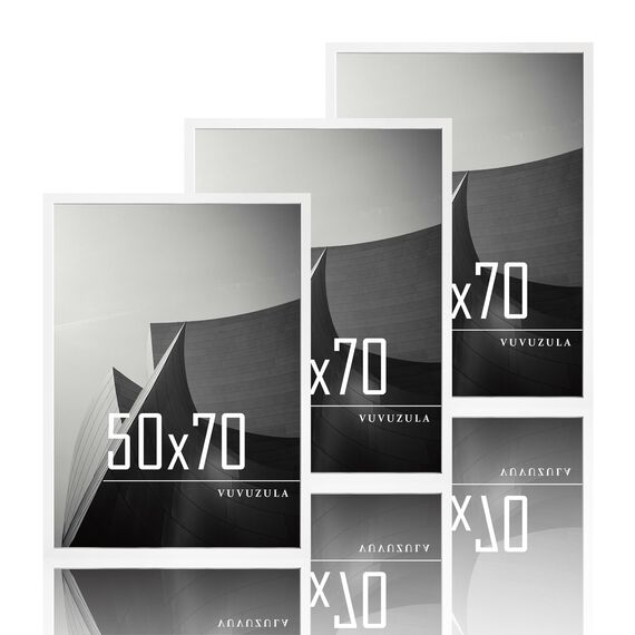 VUVUZULA Bilderrahmen 50x70cm Weiß Holz Fotorahmen Holzrahmen MDF Rahmen 50x70cm 3er Set