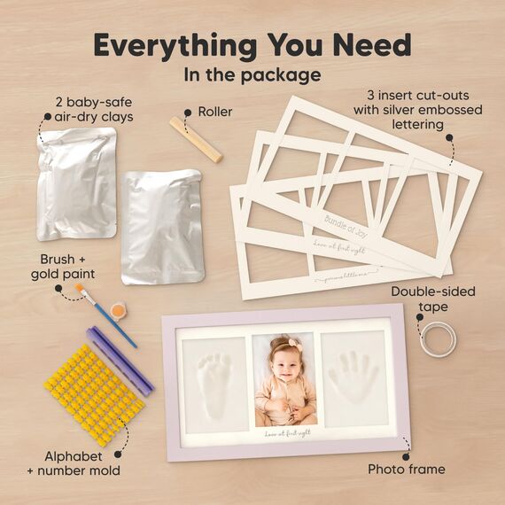 KeaBabies Baby Handabdruck Und Fußabdruck Set - Ton Handabdruck Andenken Rahmen, Neugeborenen Kinderzimmer Bilderrahmen fur Mädchen und Junge, Personalisierte Geschenke Baby fur Neue Mom (Soft Lilac)