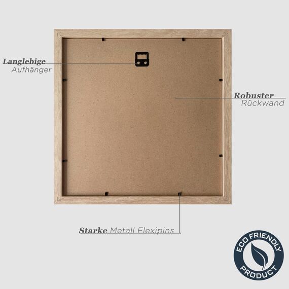 VUVUZULA Bilderrahmen 30x30cm Holz Quadratisch Fotorahmen Holzrahmen MDF Rahmen mit Passepartout 20x20cm Natur 3er Set
