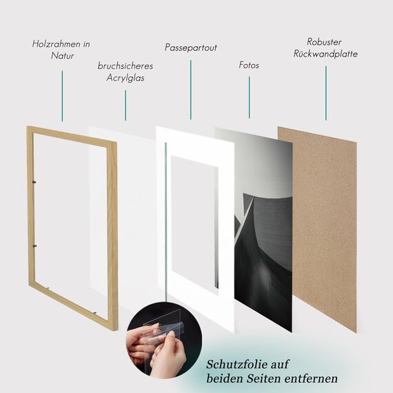 VUVUZULA Bilderrahmen 20x20cm Holz Quadratisch Fotorahmen Holzrahmen MDF Rahmen mit Passepartout 15x15cm Natur 3er Set