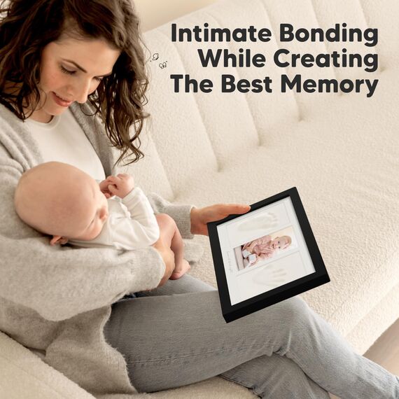 KeaBabies Baby Handabdruck Und Fußabdruck Set - Ton Handabdruck Andenken Rahmen, Neugeborenen Kinderzimmer Bilderrahmen fur Mädchen und Junge, Personalisierte Geschenke Baby fur Neue Mom (Onyx Black)