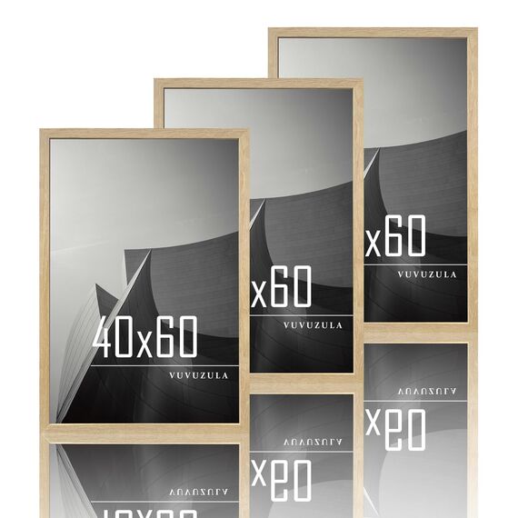 VUVUZULA Bilderrahmen 40x60cm Holz Fotorahmen Holzrahmen MDF Rahmen 40x60cm Eiche Natur 3er Set