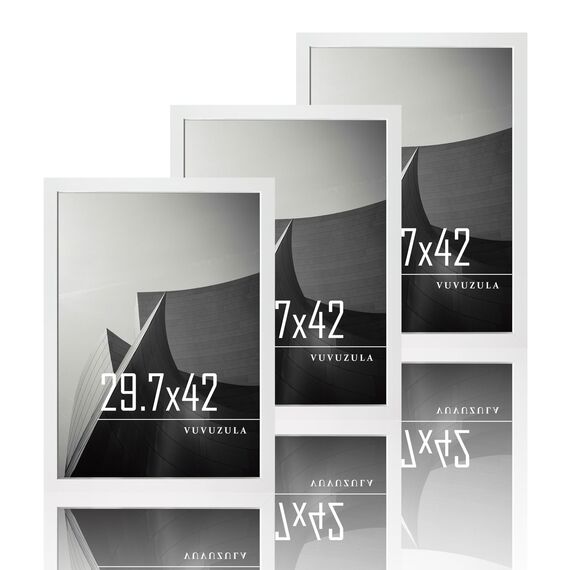VUVUZULA Bilderrahmen A3 Weiss Holz Fotorahmen 30x42cm Holzrahmen MDF Rahmen DIN A3 3er Set