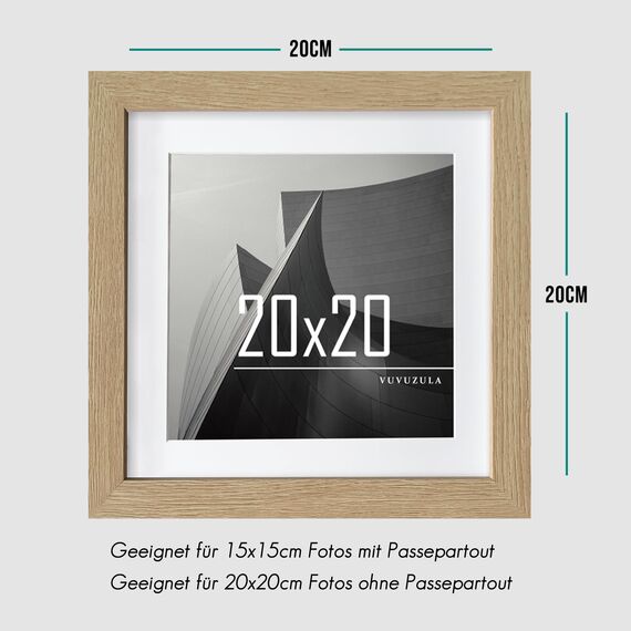 VUVUZULA Bilderrahmen 20x20cm Holz Quadratisch Fotorahmen Holzrahmen MDF Rahmen mit Passepartout 15x15cm Natur 3er Set