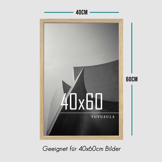 VUVUZULA Bilderrahmen 40x60cm Holz Fotorahmen Holzrahmen MDF Rahmen 40x60cm Eiche Natur 3er Set