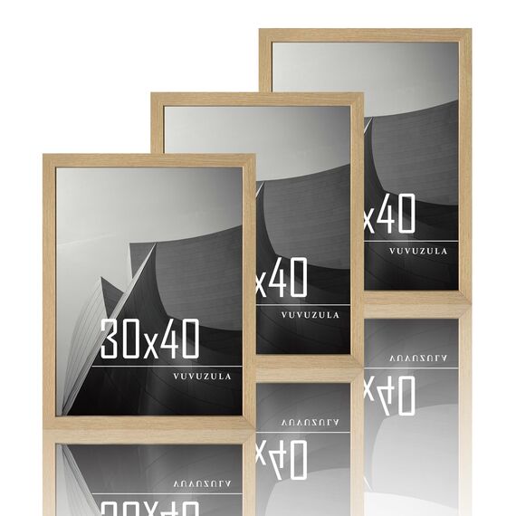 VUVUZULA Bilderrahmen 30x40cm Holz Fotorahmen 12x16 Zoll Holzrahmen MDF Rahmen 30x40cm Natur 3er Set