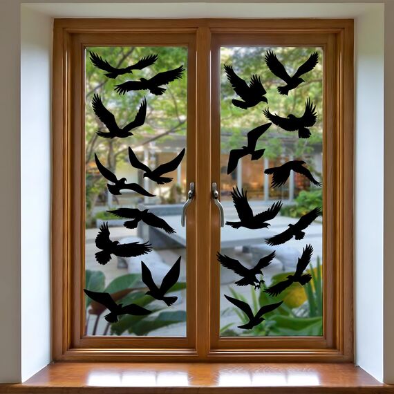 Moxled 20 Fensteraufkleber Vogelschutz, Fenstersticker Vogelaufkleber für Fensterscheiben Schwarz, Wiederverwendbar Statisch Haftende PVC Vogelschutz Aufkleber Fenster Fensterbilder Selbstklebend