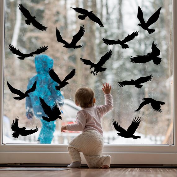 Moxled 20 Fensteraufkleber Vogelschutz, Fenstersticker Vogelaufkleber für Fensterscheiben Schwarz, Wiederverwendbar Statisch Haftende PVC Vogelschutz Aufkleber Fenster Fensterbilder Selbstklebend