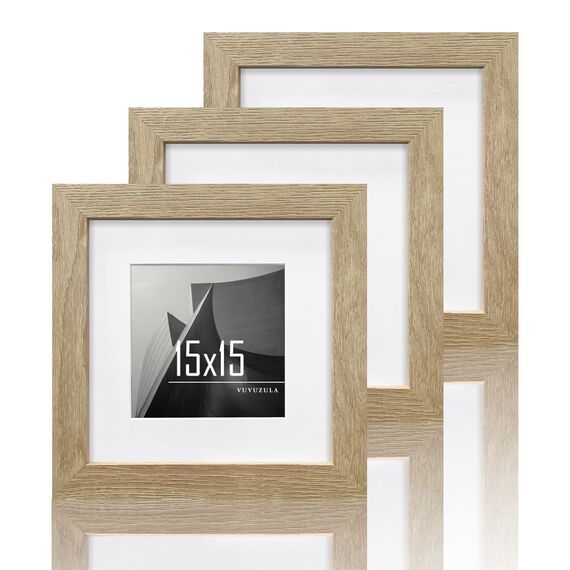 VUVUZULA Bilderrahmen 15x15cm Holz Quadratisch Fotorahmen Holzrahmen MDF Rahmen mit Passepartout 10x10cm Eiche Natur 3er Set