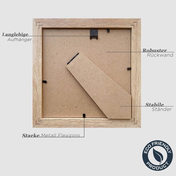 VUVUZULA Bilderrahmen 15x15cm Holz Quadratisch Fotorahmen Holzrahmen MDF Rahmen mit Passepartout 10x10cm Eiche Natur 3er Set