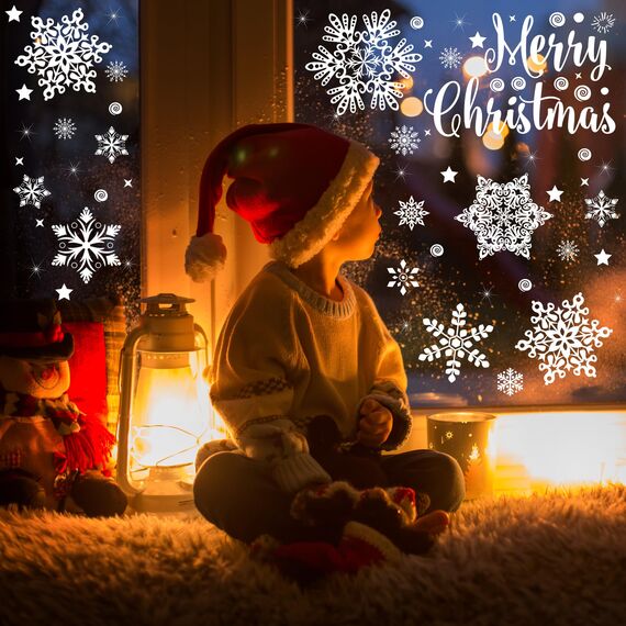 275 Fensterbilder Weihnachten Selbstklebend, Moxled Schneeflocken Fensterdeko Weihnachten, Wiederverwendbar Statisch Haftende PVC Aufkleber für Fenster Tür Winter Schneeflocken Weihnachtsdeko