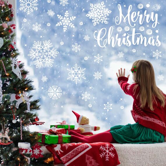 275 Fensterbilder Weihnachten Selbstklebend, Moxled Schneeflocken Fensterdeko Weihnachten, Wiederverwendbar Statisch Haftende PVC Aufkleber für Fenster Tür Winter Schneeflocken Weihnachtsdeko