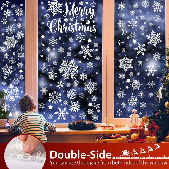 275 Fensterbilder Weihnachten Selbstklebend, Moxled Schneeflocken Fensterdeko Weihnachten, Wiederverwendbar Statisch Haftende PVC Aufkleber für Fenster Tür Winter Schneeflocken Weihnachtsdeko