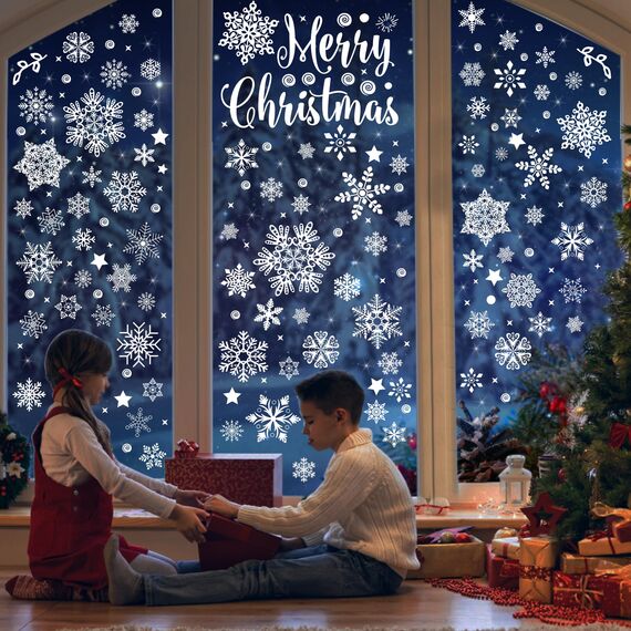 275 Fensterbilder Weihnachten Selbstklebend, Moxled Schneeflocken Fensterdeko Weihnachten, Wiederverwendbar Statisch Haftende PVC Aufkleber für Fenster Tür Winter Schneeflocken Weihnachtsdeko