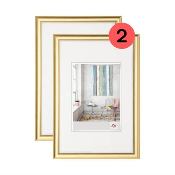 walther design Bilderrahmen gold 40 x 50 cm Doppelpack, Trendstyle Kunststoffrahmen KP050GD