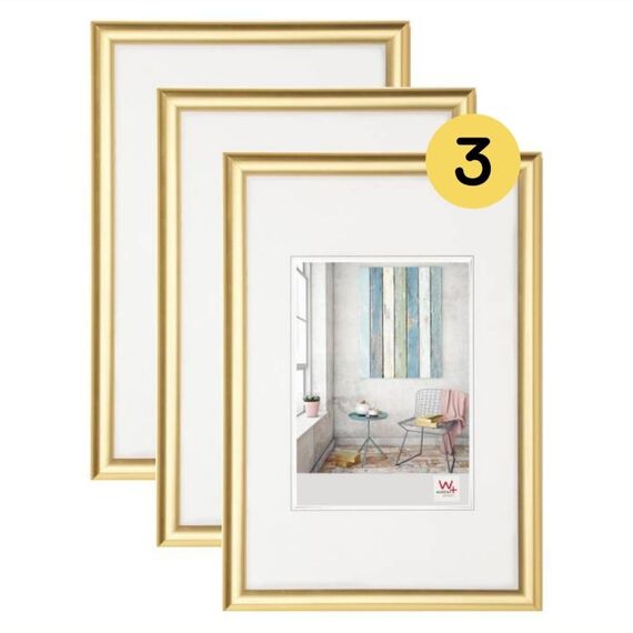 walther design Bilderrahmen gold 40 x 60 cm 3er Pack, Trendstyle Kunststoffrahmen KP460G3