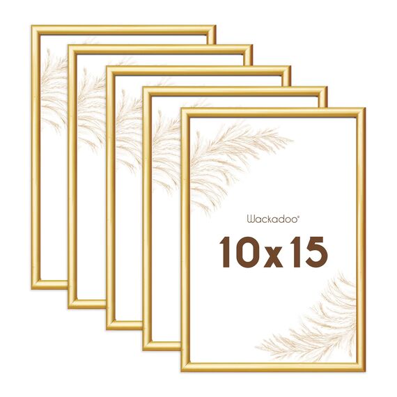 Wackadoo Bilderrahmen 10x15 Gold 5er Set Fotowand Fotorahmen aus leichtem Kunststoff mit Glas Picture frame Poster