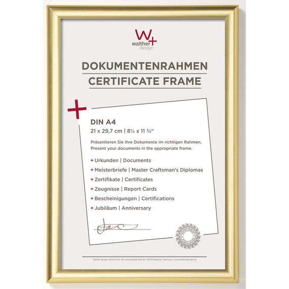 walther design Bilderrahmen gold 21 x 29,7 cm (DIN A4) Trendstyle Kunststoffrahmen KP130G