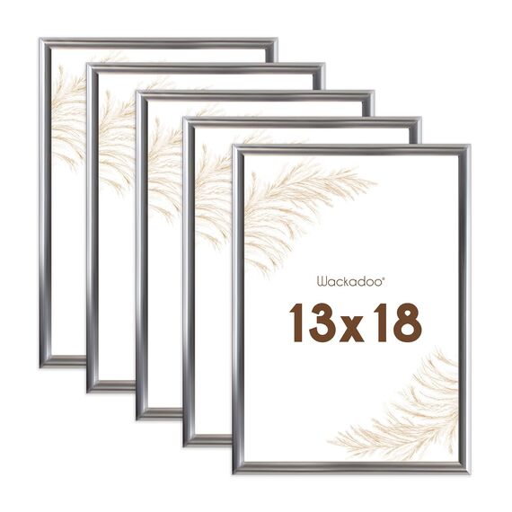 Wackadoo Bilderrahmen 13x18 Silber 5er Set Fotowand Fotorahmen aus leichtem Kunststoff mit Glas Picture frame Poster