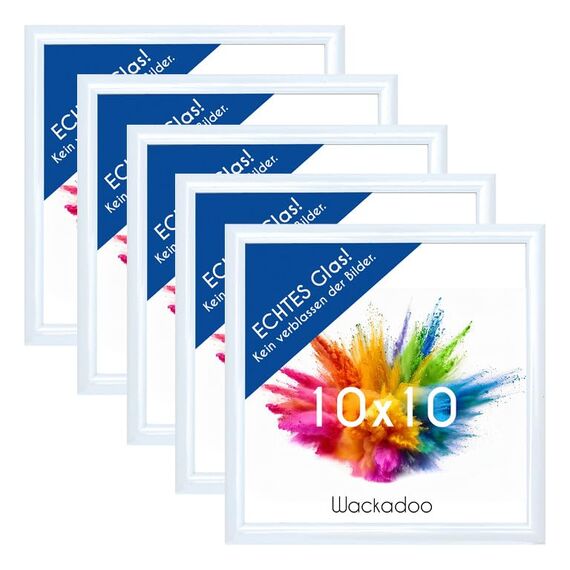 Wackadoo Bilderrahmen 10x10 Weiß 5er Set Fotowand Fotorahmen aus leichtem Kunststoff mit Glas Picture frame quadratisch klein Poster