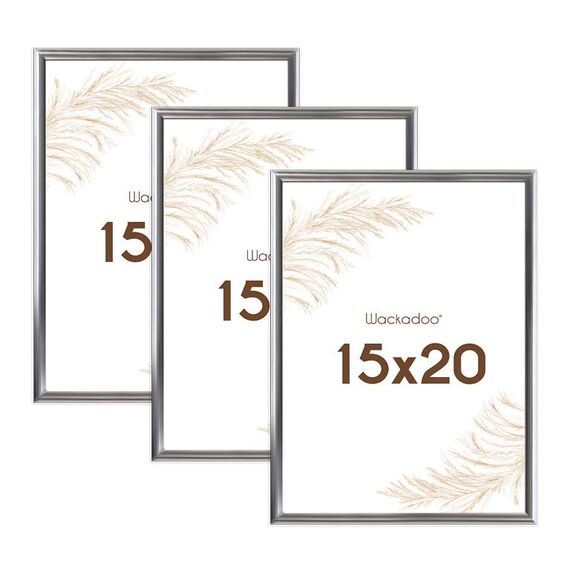 Wackadoo Bilderrahmen 15x20 Silber 3er Set Fotowand Fotorahmen aus leichtem Kunststoff mit Glas Picture frame Poster