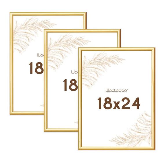 Wackadoo Bilderrahmen 18x24 Gold 3er Set Fotowand Fotorahmen aus leichtem Kunststoff mit Glas Picture frame Poster
