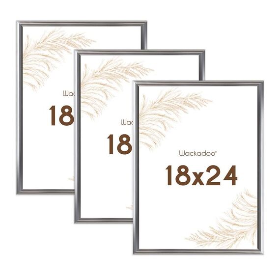 Wackadoo Bilderrahmen 18x24 Silber 3er Set Fotowand Fotorahmen aus leichtem Kunststoff mit Glas Picture frame Poster