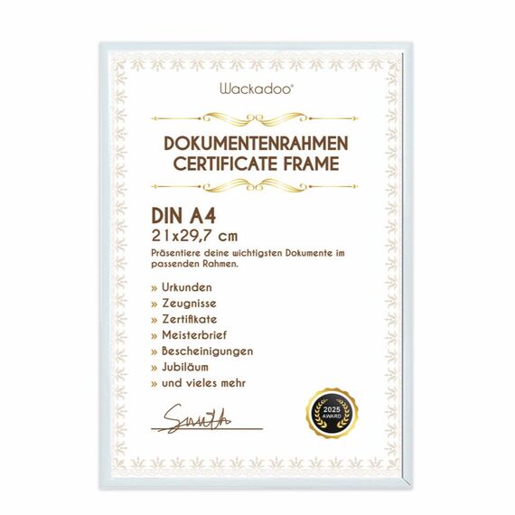Wackadoo Bilderrahmen A4 21x29,7 (DIN A4) weiß Fotowand Dokumentenrahmen Fotorahmen aus leichtem Kunststoff mit Glas Picture frame Poster