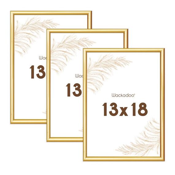 Wackadoo Bilderrahmen 13x18 Gold 3er Set Fotowand Fotorahmen aus leichtem Kunststoff mit Glas Picture frame Poster