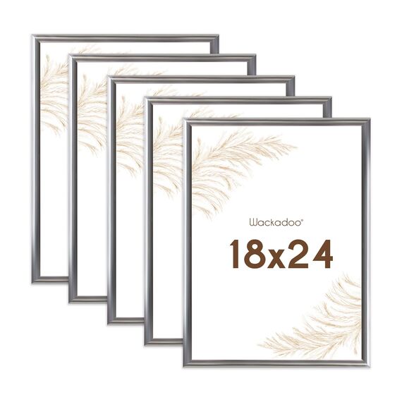 Wackadoo Bilderrahmen 18x24 Silber 5er Set Fotowand Fotorahmen aus leichtem Kunststoff mit Glas Picture frame Poster