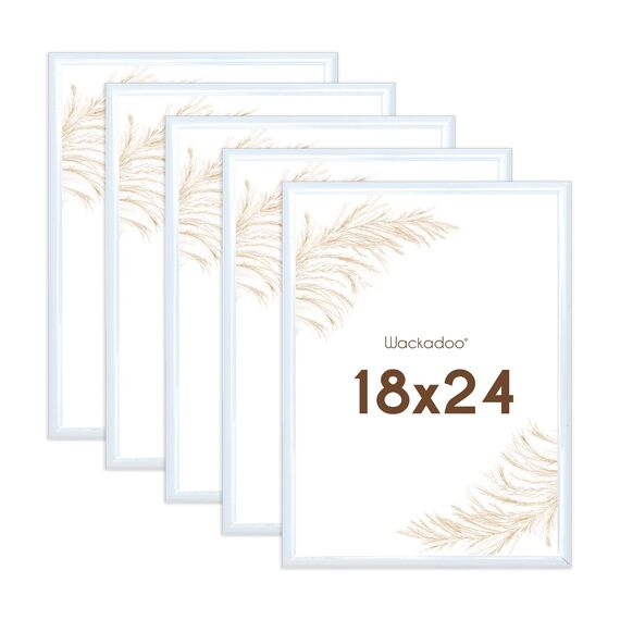 Wackadoo Bilderrahmen 18x24 Weiß 5er Set Fotowand Fotorahmen aus leichtem Kunststoff mit Glas Picture frame Poster