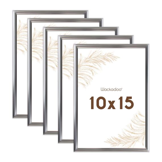 Wackadoo Bilderrahmen 10x15 Silber 5er Set Fotowand Fotorahmen aus leichtem Kunststoff mit Glas Picture frame Poster