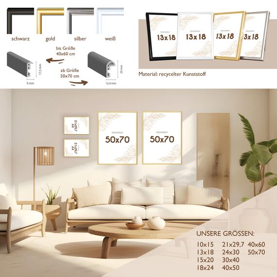 Wackadoo Bilderrahmen 15x20 Weiß Fotowand Fotorahmen aus leichtem Kunststoff mit Glas Picture frame Poster