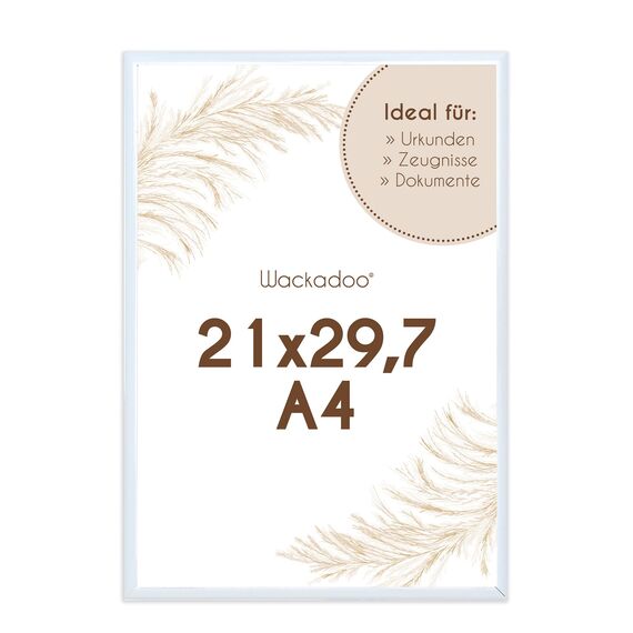 Wackadoo Bilderrahmen A4 21x29,7 (DIN A4) weiß Fotowand Dokumentenrahmen Fotorahmen aus leichtem Kunststoff mit Glas Picture frame Poster