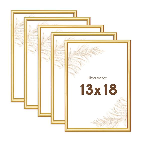 Wackadoo Bilderrahmen 13x18 Gold 5er Set Fotowand Fotorahmen aus leichtem Kunststoff mit Glas Picture frame Poster