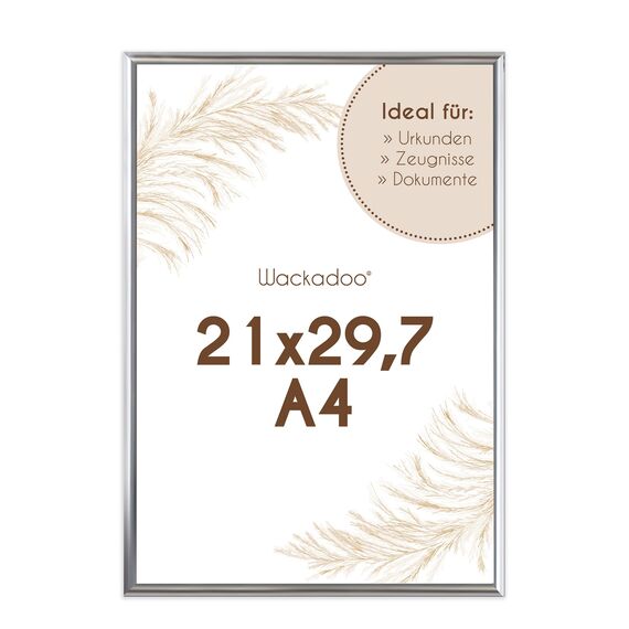 Wackadoo Bilderrahmen A4 21x29,7 (DIN A4) Silber Dokumentenrahmen Fotowand Fotorahmen aus leichtem Kunststoff mit Glas Picture frame Poster