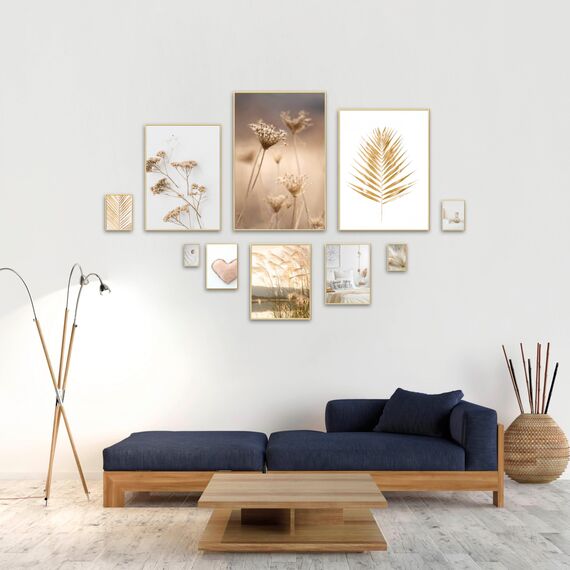 Wackadoo Bilderrahmen 40x50 Gold 3er Set Fotowand Fotorahmen aus leichtem Kunststoff mit Glas Picture frame Poster