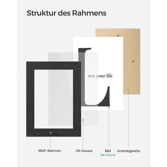 SONGMICS Bilderrahmen-Collage, 10 Fotorahmen für 10 x 15 cm Bilder, Fotocollage, Wandcollage, Multi-Rahmen, Wanddeko, tintenschwarz RPF20BK