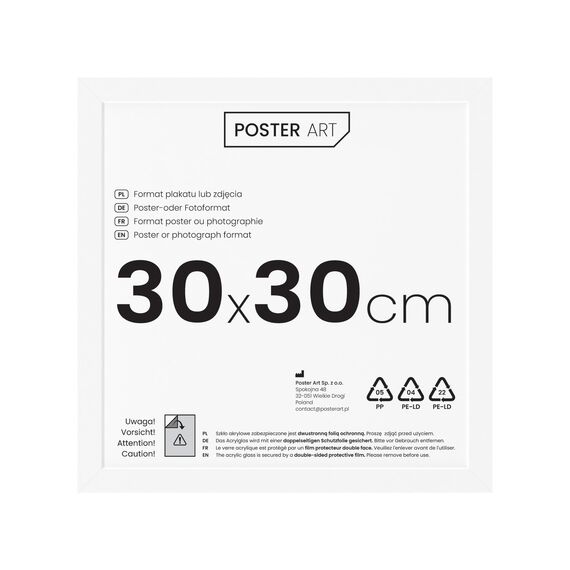 POSTER ART California Bilderrahmen zum Aufhängen aus MDF und Acrylglas - Wand Bilderrahmen Moderner Fotorahmen - Weiß 30x30 cm