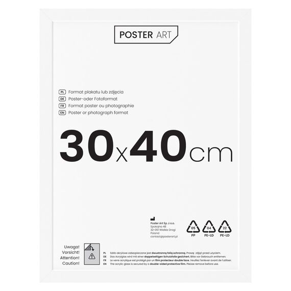 POSTER ART California Bilderrahmen zum Aufhängen aus MDF und Acrylglas - Wand Bilderrahmen Moderner Fotorahmen - Weiß 30x40 cm