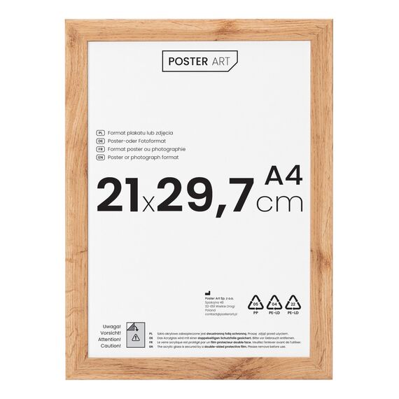 POSTER ART Wotan Eiche, 21x29,7 cm, California Bilderrahmen zum Aufhängen aus MDF und Acrylglas - Wand Bilderrahmen Moderner Fotorahmen